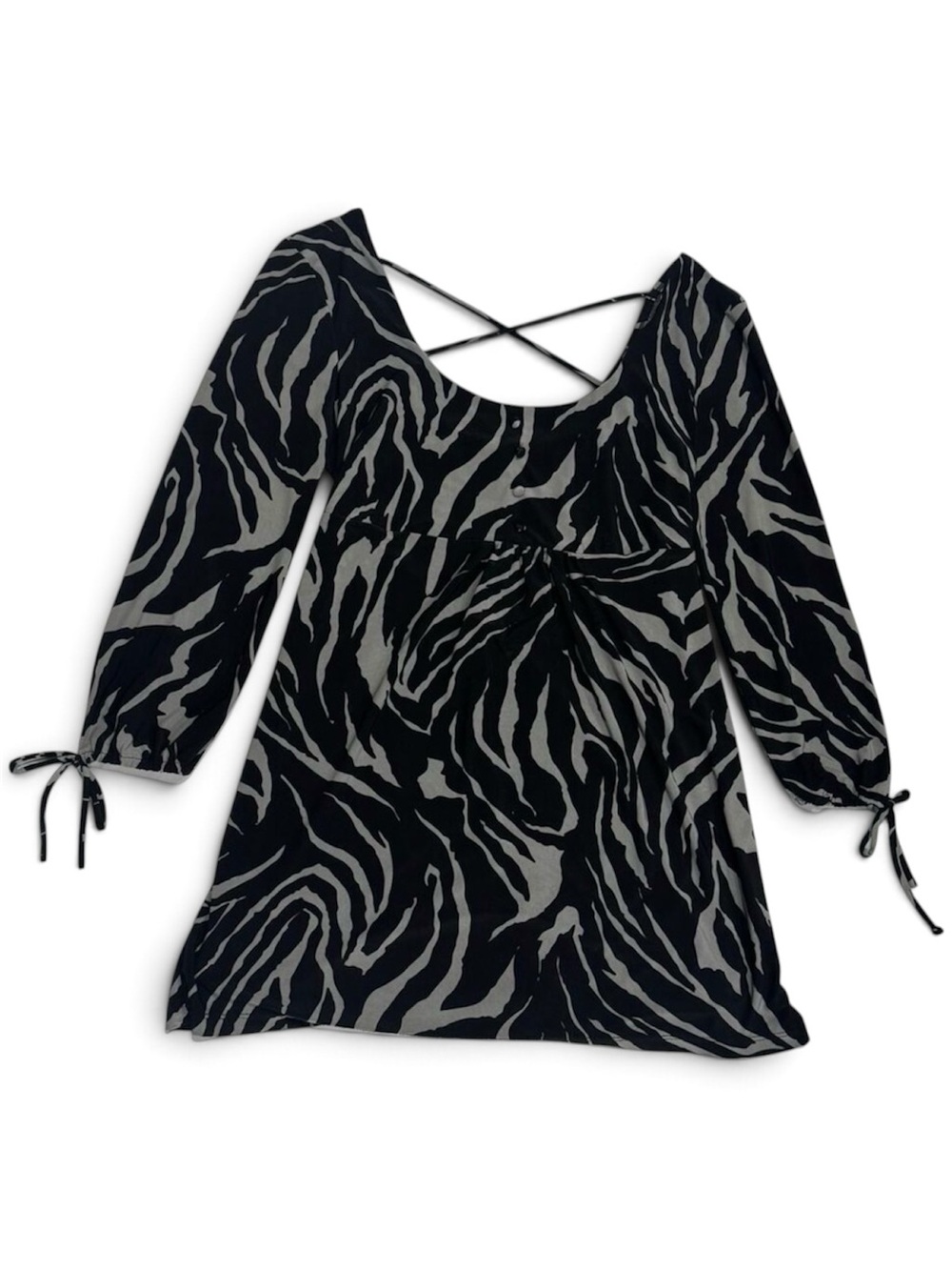 Vintage Y2K Zebra Print Cross Back Tunic Mini Dress M